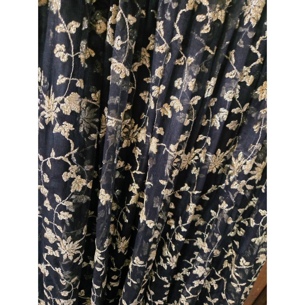 Dana Buchman Luxe Black Gold Floral Embroidered Mesh Maxi Skirt Formal 29"waist - Picture 3 of 5
